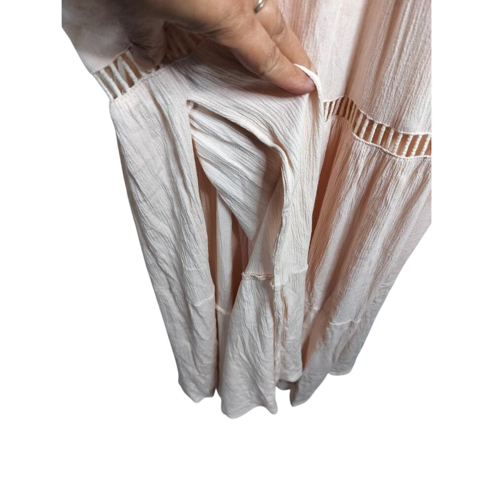 5579) Miss Me Blush Boho Floral Embroidery Side Slit Peasant Maxi Dress Small - Picture 11 of 11